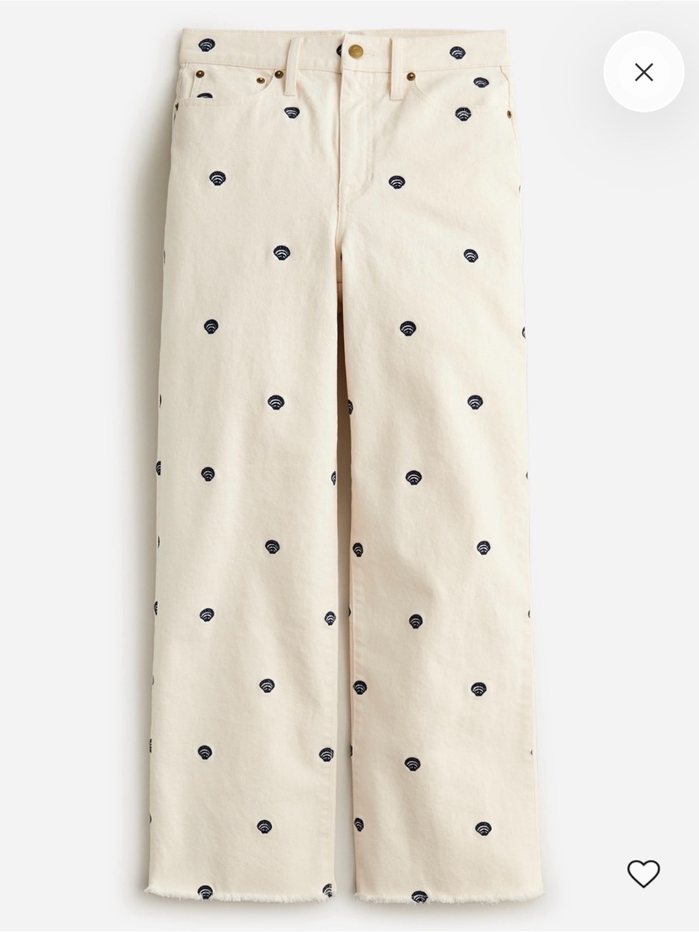 J. Crew Cream Straight-Leg Jeans with Navy Embroidery